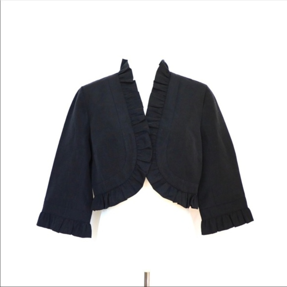 Ann Taylor Loft Black Ruffle Trim Shrug Jacket size 8